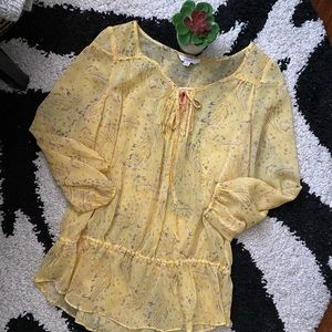 NWT Candie’s Sheer Lemon Yellow Peasant Blouse Large